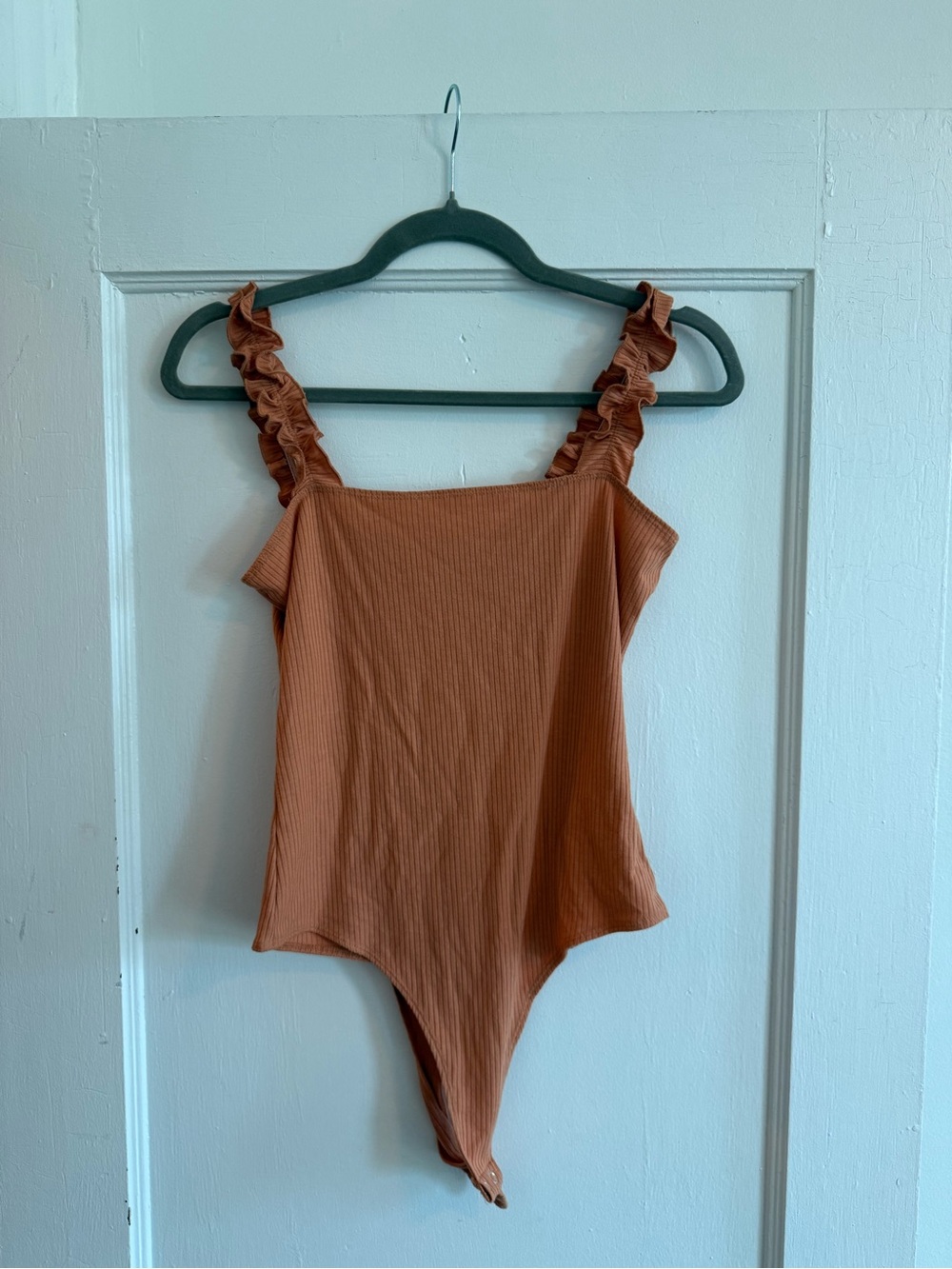 Double Zero Ruffled Strap Ribbed Bodysuit - Rust